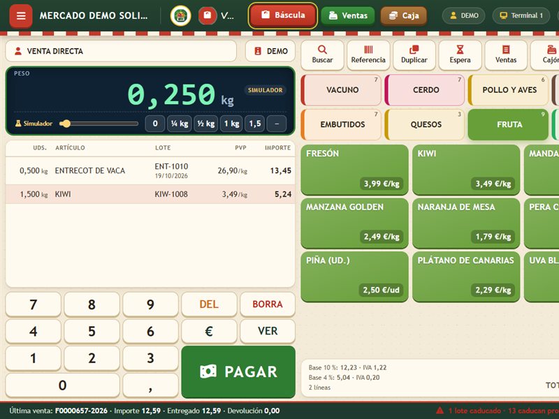 Venta táctil con el peso de la báscula