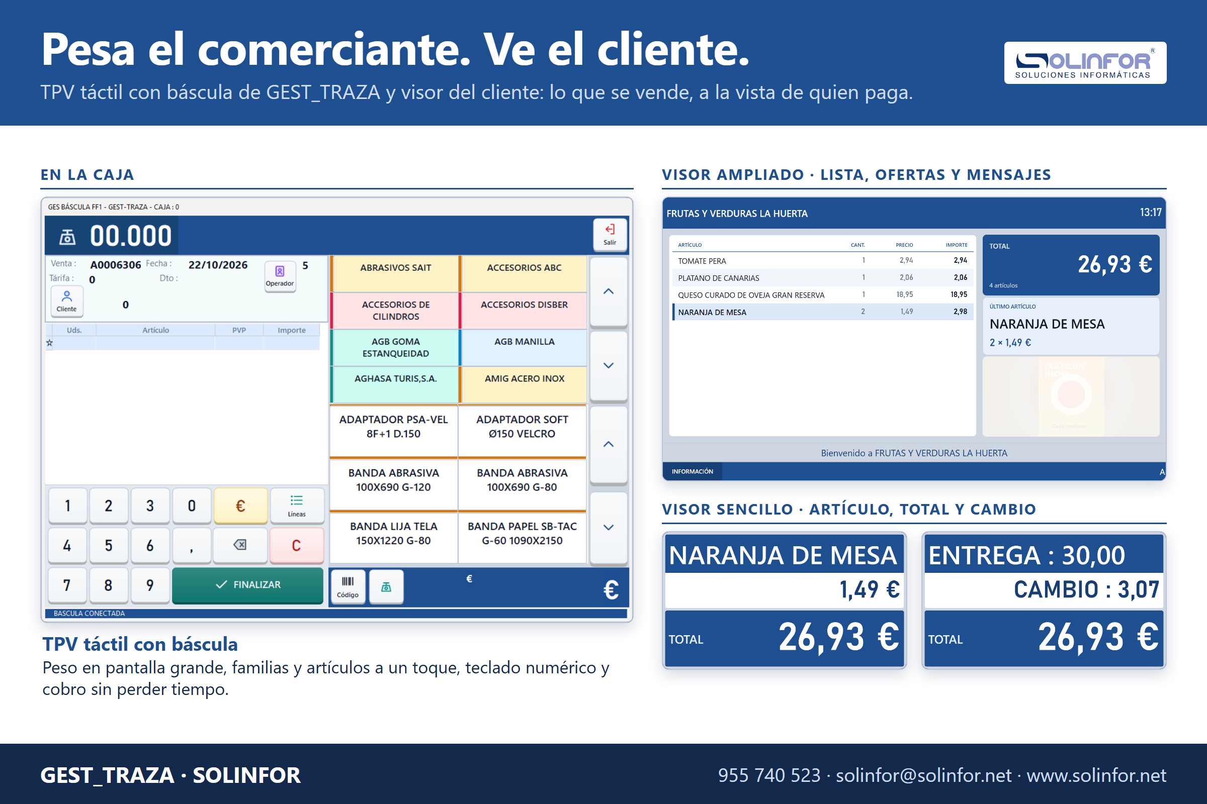 Cartel: TPV táctil con báscula, visor ampliado y visor sencillo del cliente