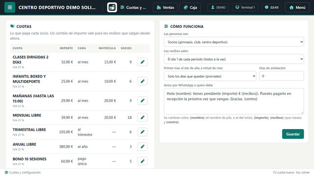 Cuotas y configuración