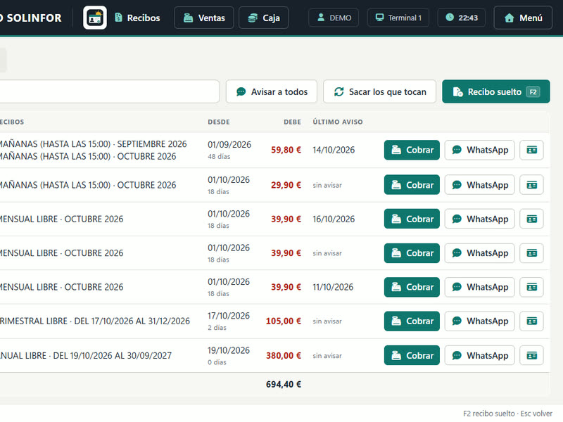 Lista de quién debe con los botones Cobrar y WhatsApp