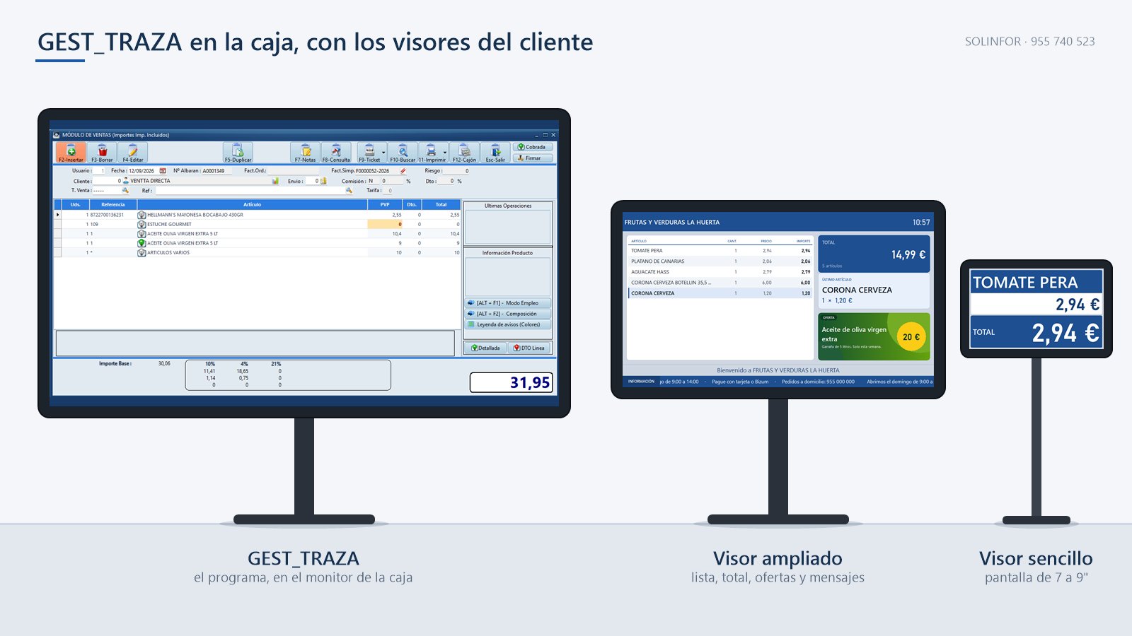 GEST_TRAZA en la caja, con el visor ampliado y el visor sencillo del cliente