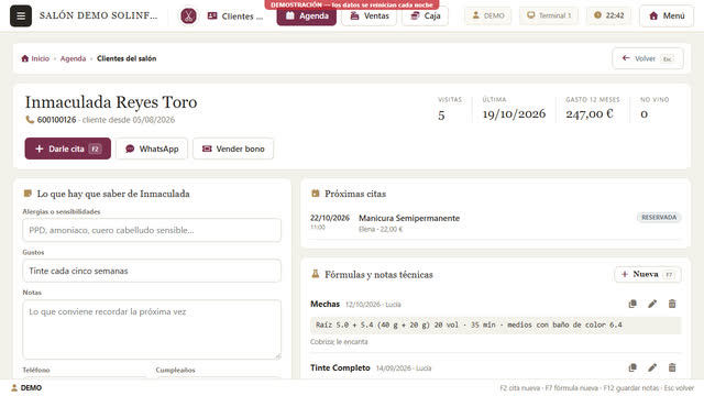 Ficha del cliente con sus fórmulas