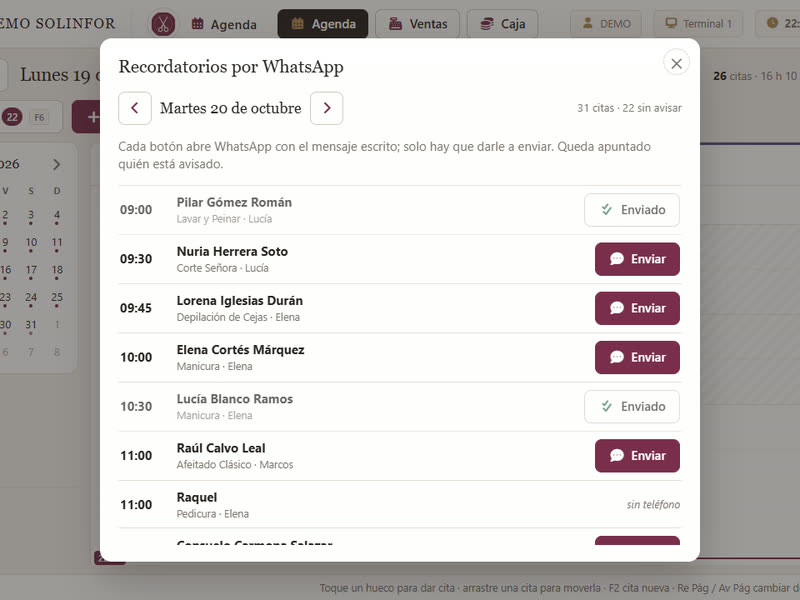Recordatorios de las citas de mañana por WhatsApp