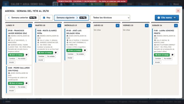 Agenda de los técnicos