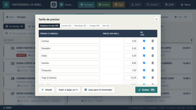 Tarifa de precios